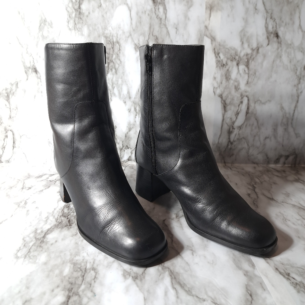 Artiva Women's Calf Dressy Boots Chunky Heels Leather Size 8M Made In Brazil